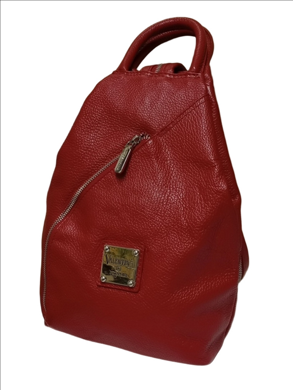 VALENTINA RED GENUINE  PEBBLED ITALIAN LEATHER CONVERTIBLE SLING BAG BACKPACK
